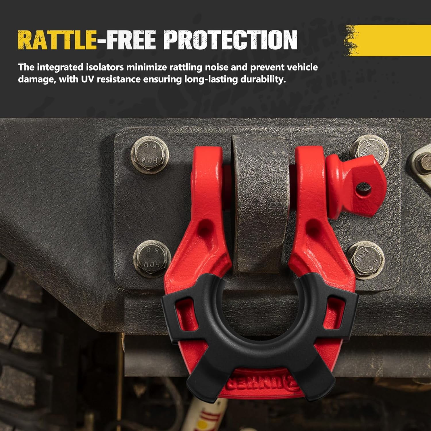 BUNKER INDUST 3/4" D Ring Shackle with 7/8" Pin,Red Tow Shackles with Isolator for Use with Tow Strap, Winch, 2 Pack Off-Road Recovery Shackle for Jeep Truck Vehicle ATV UTV, 42,000lbs Break Strength