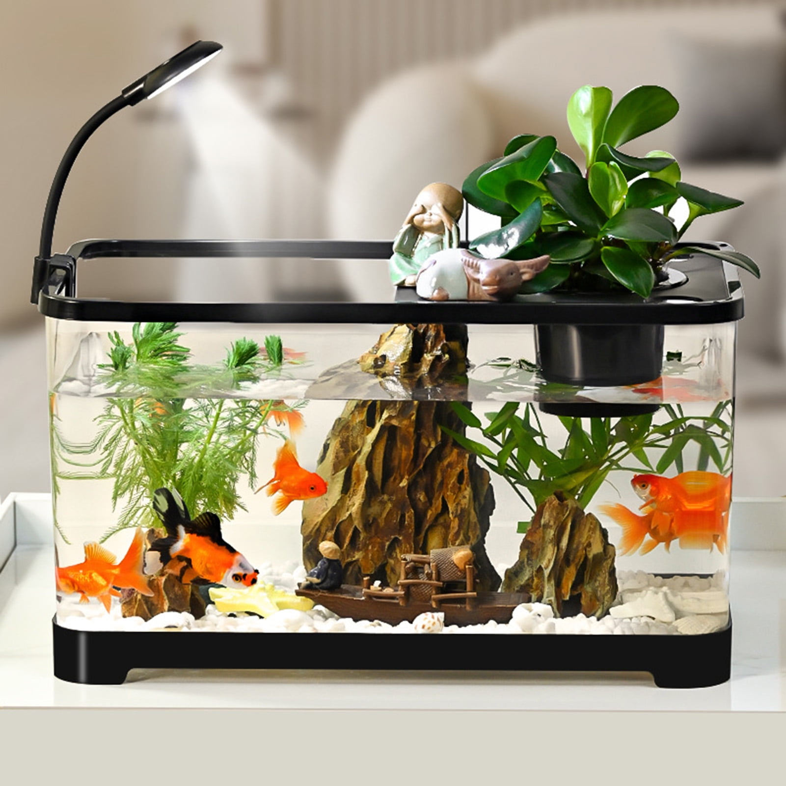 YIFAEUX Plastic Fish Tank Small Betta Fish Tank with Hanging Basket Household Aquarium Turtle Tank Kit for Turtles Crabs Fishes Amphibians Reptiles