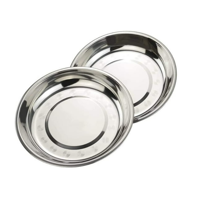 Bearachild Paquete de 2 platos planos redondos de acero inoxidable para frutas, platos de postre, cocina para el hogar, comedores escolares, vajilla, Mostrada Bearachild HA067034-00