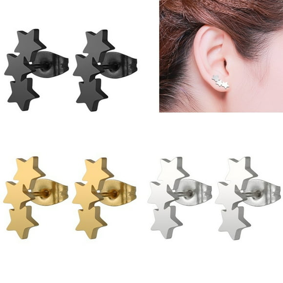 Chic Triple Star Ear Studs Stainless Steel Earrings Women Piercing Jewelry Charm