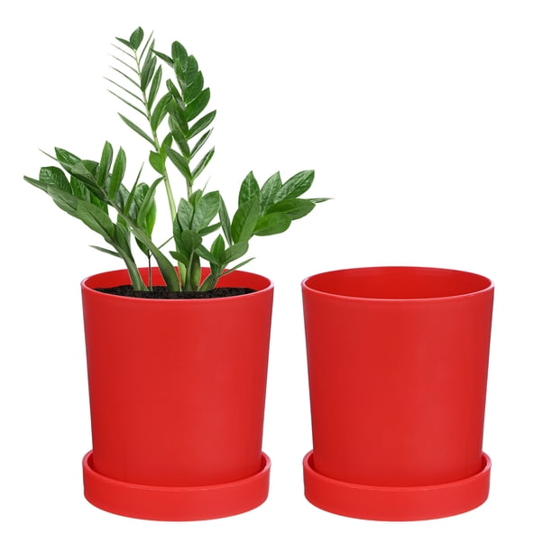 Uxcell 2 Paquete de Macetas de 4.5 pulgadas Macetas de Plástico con Agujeros de Drenaje para Plantas de Interior Rojas
