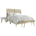 thumbnail image 2 of Castle Place Contemporary Velvet Queen Upholstered Bed with 2 Nightstand and Bench, Champagne, 2 of 20