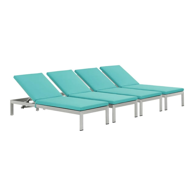 Modern Contemporary Urban Design Outdoor Patio Balcony Chaise Lounge Chair ( Set of 4), Blue, Aluminum