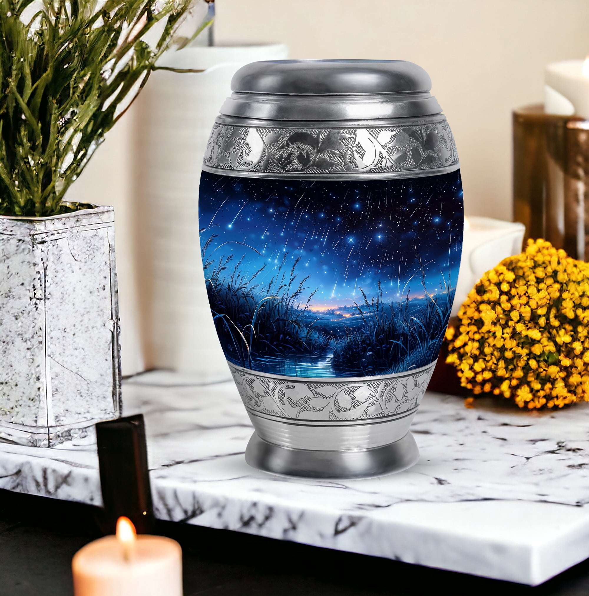 Yatskia Blue Shooting Star Urn For Ashes Adult Male & Female, Large Urns For Human Ashes For Dad, (Monar Large, 10 Inch)