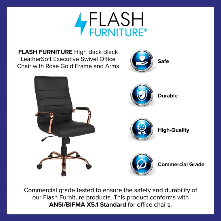 Flash furniture high back black leathersoft executive swivel office chair with gold frame and arms discount