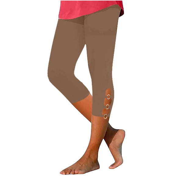 CFLVAEK Legging Capri Taille Haute pour Femmes, Tendance, avec Découpes, Pantalon à Anneau, Athlétique, Coupe Ajustée, Pantalon d'Entraînement