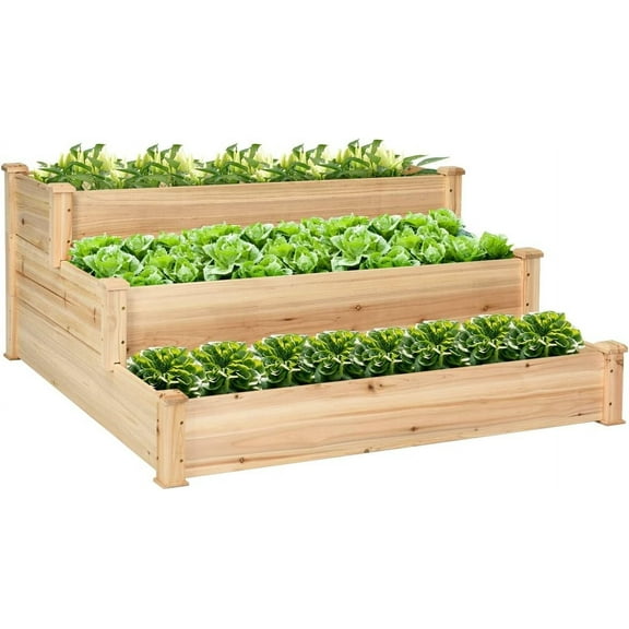 SAZYY Raised Garden Bed, Outdoor Elevated Planter Box for Vegetable Fruit Herb Flower Solid Fir Wood Planter Kit with Open-Ended Base, Gardening Planter, 49"L x 49"W x 22"H