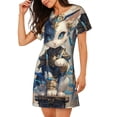 thumbnail image 2 of Daiia Exotic Blue Cat Print Women's Nightshirt Soft Nightgowns for Women Short Sleeve dress Short-sleeved Sleepwear, 2 of 6