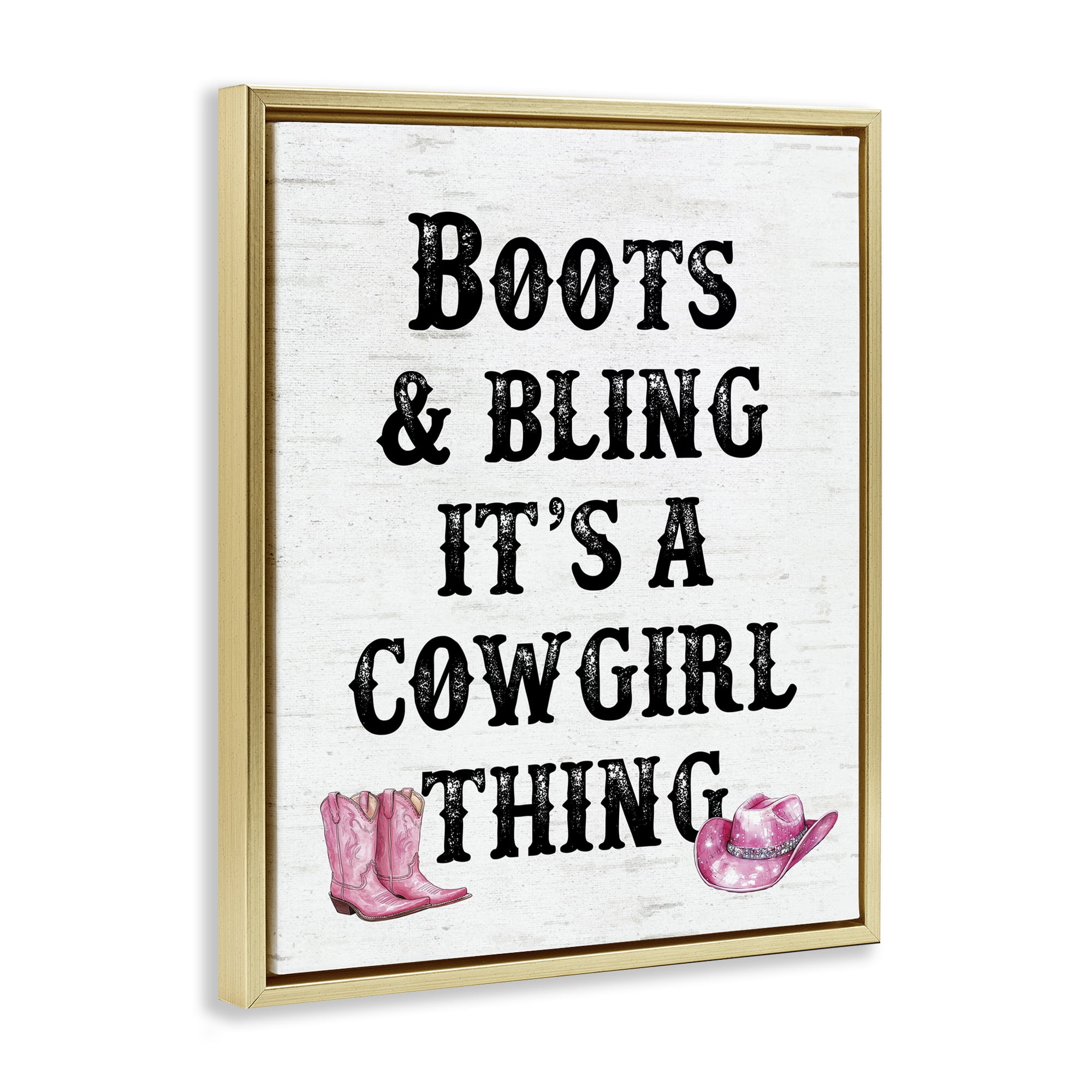 Stupell Industries Boots & Bling Cowgirl Thing Fashion Painting Gold Floater Framed Canvas Art Print Wall Art, 25 x 31