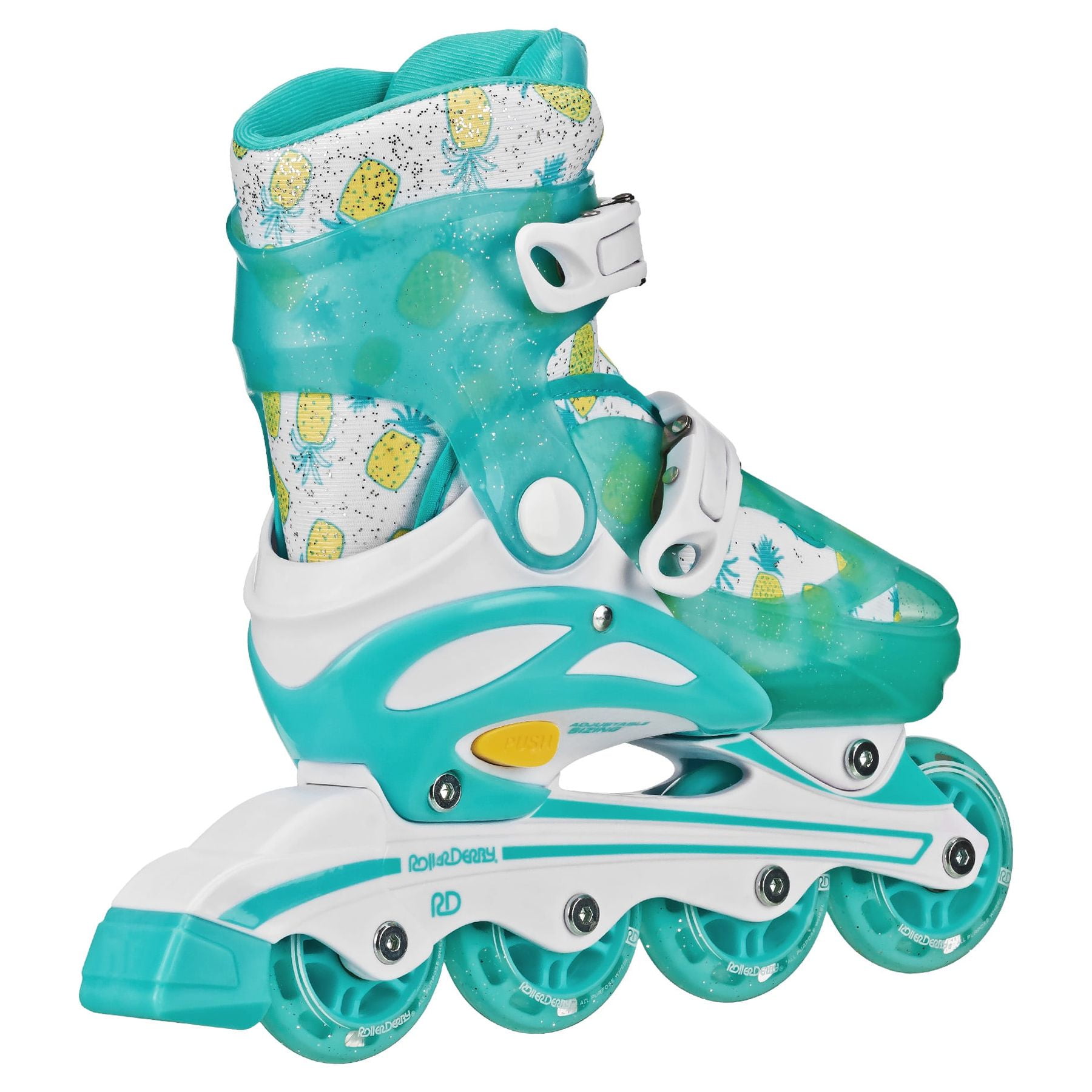 Roller Derby Sprinter Girl's 2-in-1 Quad Roller and Inline Skates Combo, Pineapple (Size 3-6)
