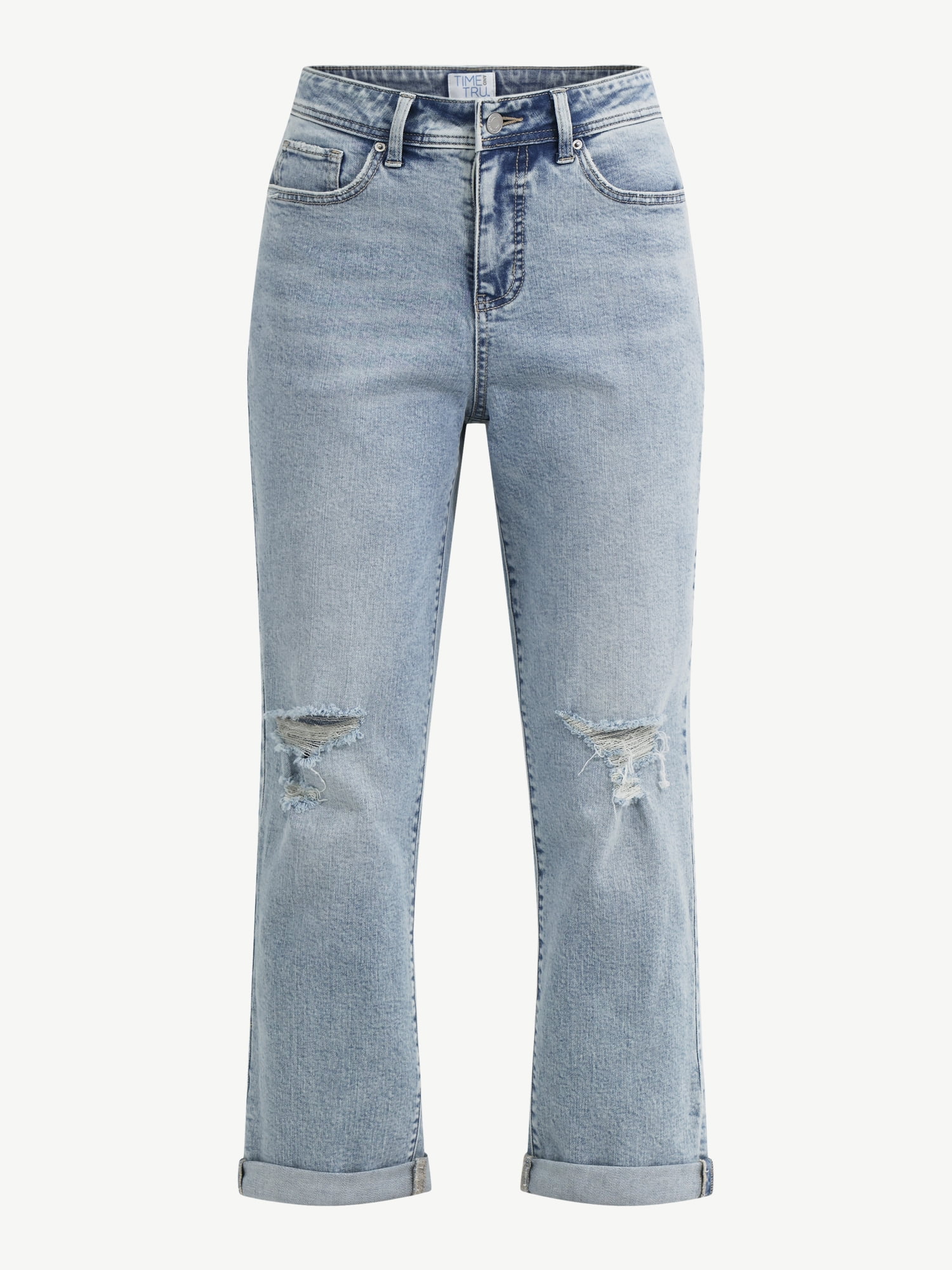 Time and Tru Women's and Women’s Plus High Rise Relaxed Boyfriend Jeans, Sizes 0-28W