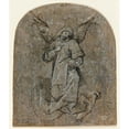 thumbnail image 2 of Mair von Landshut 12x14 Black Ornate Wood Framed Double Matted Museum Art Print Titled: Study of an Angel (1498), 2 of 5