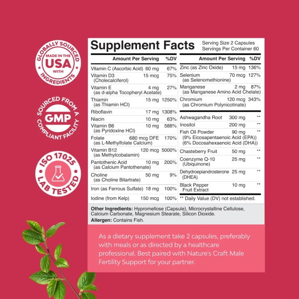 Natures Craft Fertility Supplement for Women with Prenatal Multivitamins, 120 Capsules