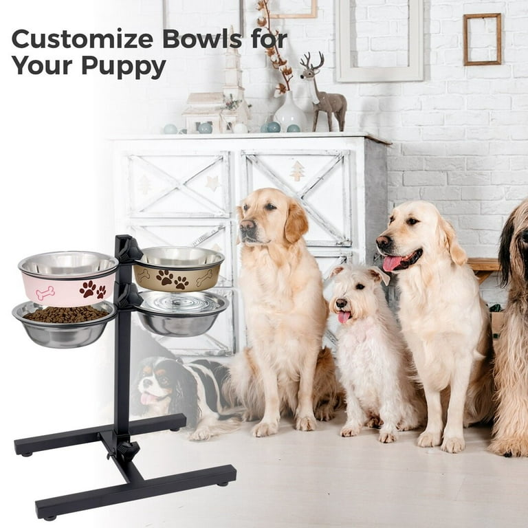 Elevated Dog Bowls, Adjustable Metal Stand with Stainless Steel