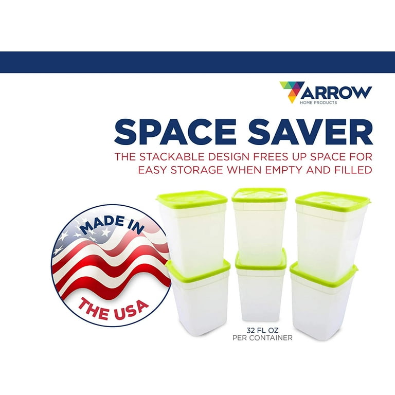 Arrow Reusable Plastic Storage Container Set, 6 Pack, 1 Quart / 4 Cup