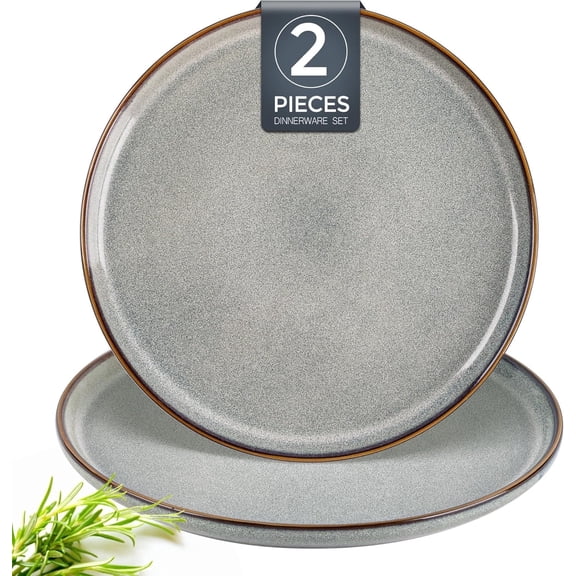 AmorArc Ceramic Dinner Plates Set of 2, 10.5 Inch Large Stoneware Plates for Kitchen, Microwave& Dishwasher Safe, Scratch Resistant-Green Wheat