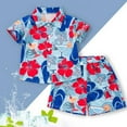 thumbnail image 2 of shoper Toddler Boys Short Sets Button Up Shirt Printed Short Sleeve Tee and Shorts Soft School Wear 2pcs Boys Summer Beach Daily Outfit Blue 100, 2 of 4