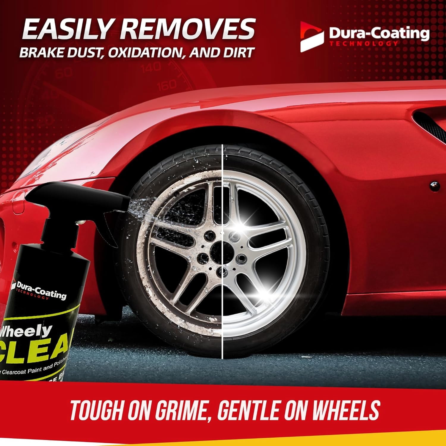 DURA-COATING TECHNOLOGY Wheely Clean Wheel & Tire Cleaner – Removes Brake Dust & Grime – Safe on Aluminum, Chrome & Clear-Coat – 16oz Spray