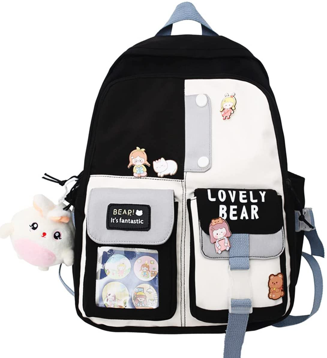 Kawaii Backpack for Girls Women with Pin Bear Accessories Cute College High School Backpack Laptop Bookbags 