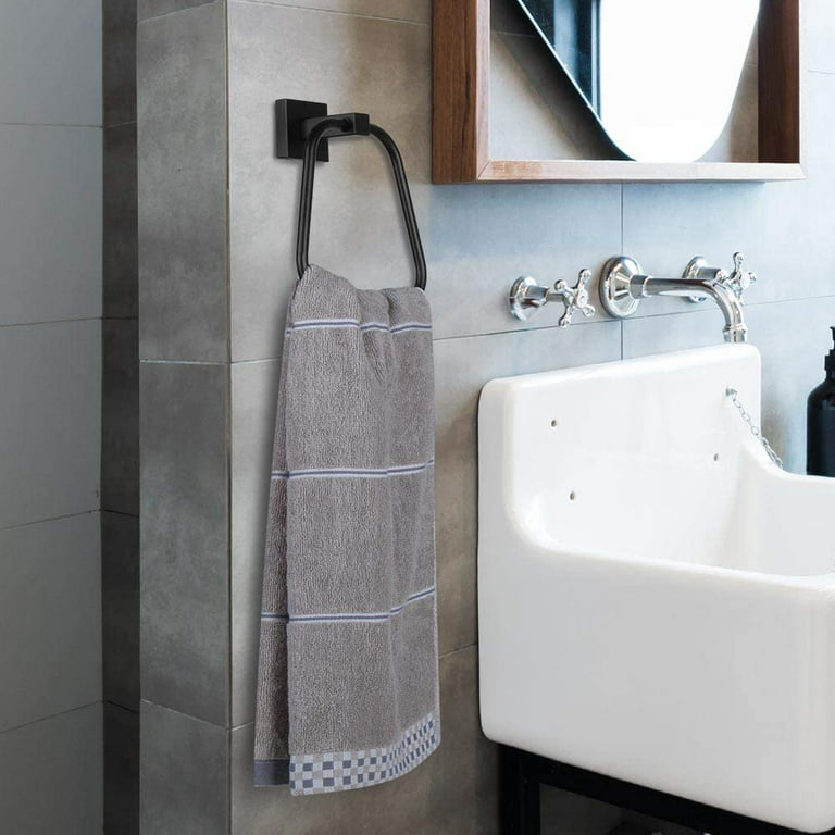 Bathroom Hand Towel Holder,Matte Black Towel Ring Hand Towel Holder for  Bathroom SUS304 Stainless Steel,Wall Mounted Sturdy Round Towel Rack,  Bathroom