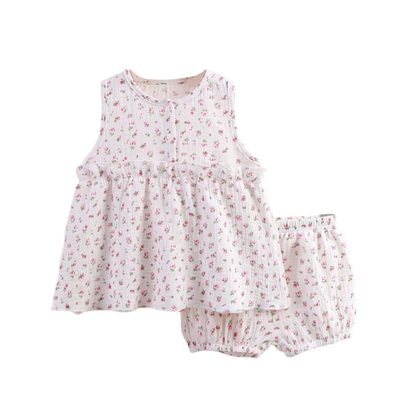 BLVB Summer Toddler Girl Clothes Baby Girl Ruffle Sleeveless Shirt with Bloomers Shorts Set Floral Print Cute Outfits