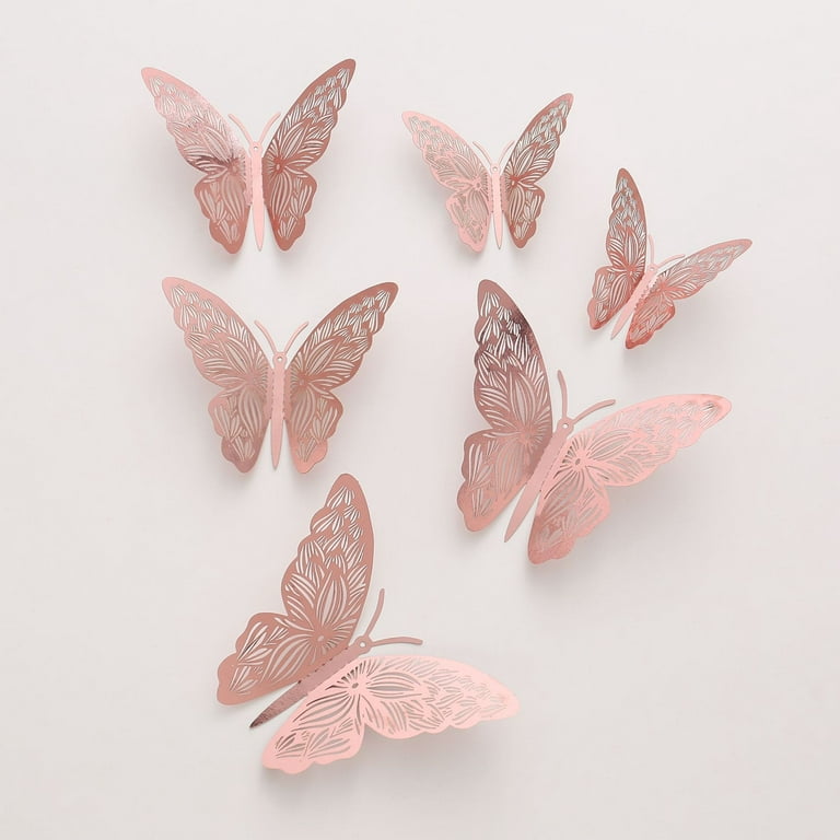 24Pcs Gold Butterfly Decorations 3D Large Butterfly 2 Layer Butterfly Wall  Decor 5 Different Size Gold Pink Paper Butterfly for Birthday Baby Shower
