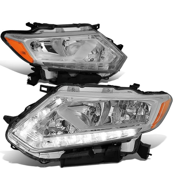DNA Motoring For 2014-2016 Nissan Rogue Chrome Amber LED DRL Headlight Lamps Pair