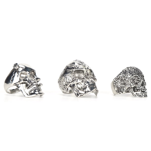 Anillo De Calaveras De Plata, Práctico Y Práctico Juego De Anillos De Calaveras Para El Tiempo Diario Para Fiestas Y Viajes