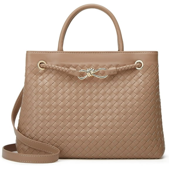 Woven Bag for Women Shoulder Purse: Vegan Leather Handbag - Handmade Tote Bag - Elegant Satchel Bag with Bowknot