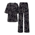 thumbnail image 4 of Jxximdong Pajamas for Women Set Summer Cotton Linen T Shirts Straight Leg Pant Plus Size 2 Piece Set Black Loungewear XL, 4 of 5