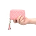 thumbnail image 5 of HAWEE RFID Credit Card Wallet for Women Accordion Genuine Leather 15 Slots Case Card Holder Tassel Pendant, Pink, 5 of 6