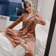 thumbnail image 1 of Pijama de terciopelo dorado para mujer, traje informal de dos piezas para exteriores, ropa de casa de estilo de lujo, Otoño, nuevo, 1 of 4