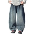 thumbnail image 2 of Kids Elastic Waist Wide Leg Jeans, Baggy Light Wash Denim Pants for Vacation and Weekend Activities Blue 120, 2 of 7