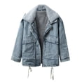thumbnail image 1 of WEIYLL Womens Fleece Jackets Solid Color Lapel Collar Long Sleeve Plus Size Denim Zipper Blue Cold Weather Tops Size L, 1 of 8