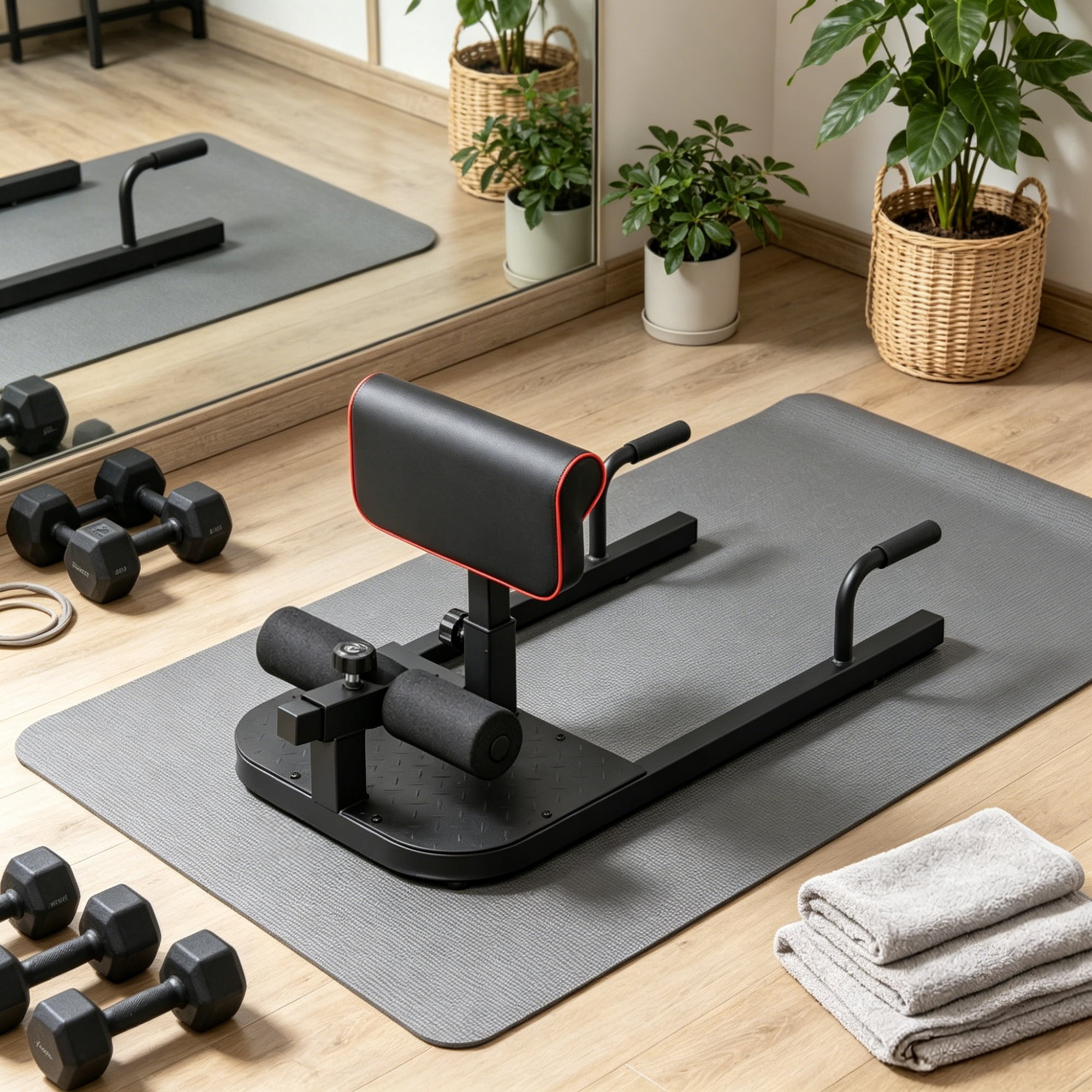 3-in-1 Padded Push Up Sit Up Squat Machine, All-in-One Home Gym Fitness Equipment for Core & Lower Body Workout, Black
