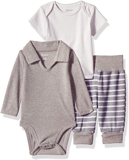 Hanes Ultimate Baby Flexy Knit Jogger with Polo Bodysuit and Short Sleeve Crew