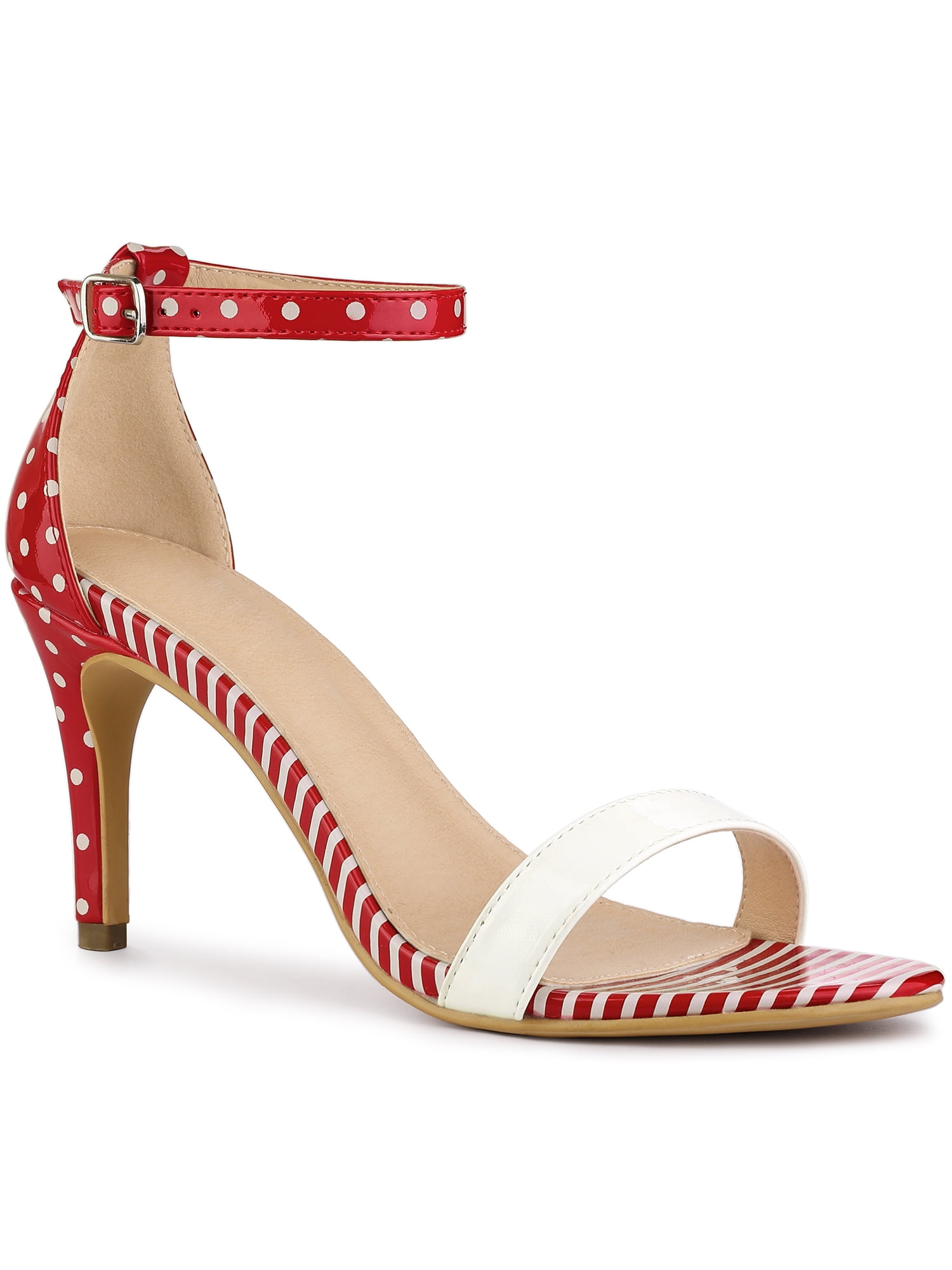 Perphy Women's Sandals Stiletto Heels Stripe Ankle Strap Polka Dots ...