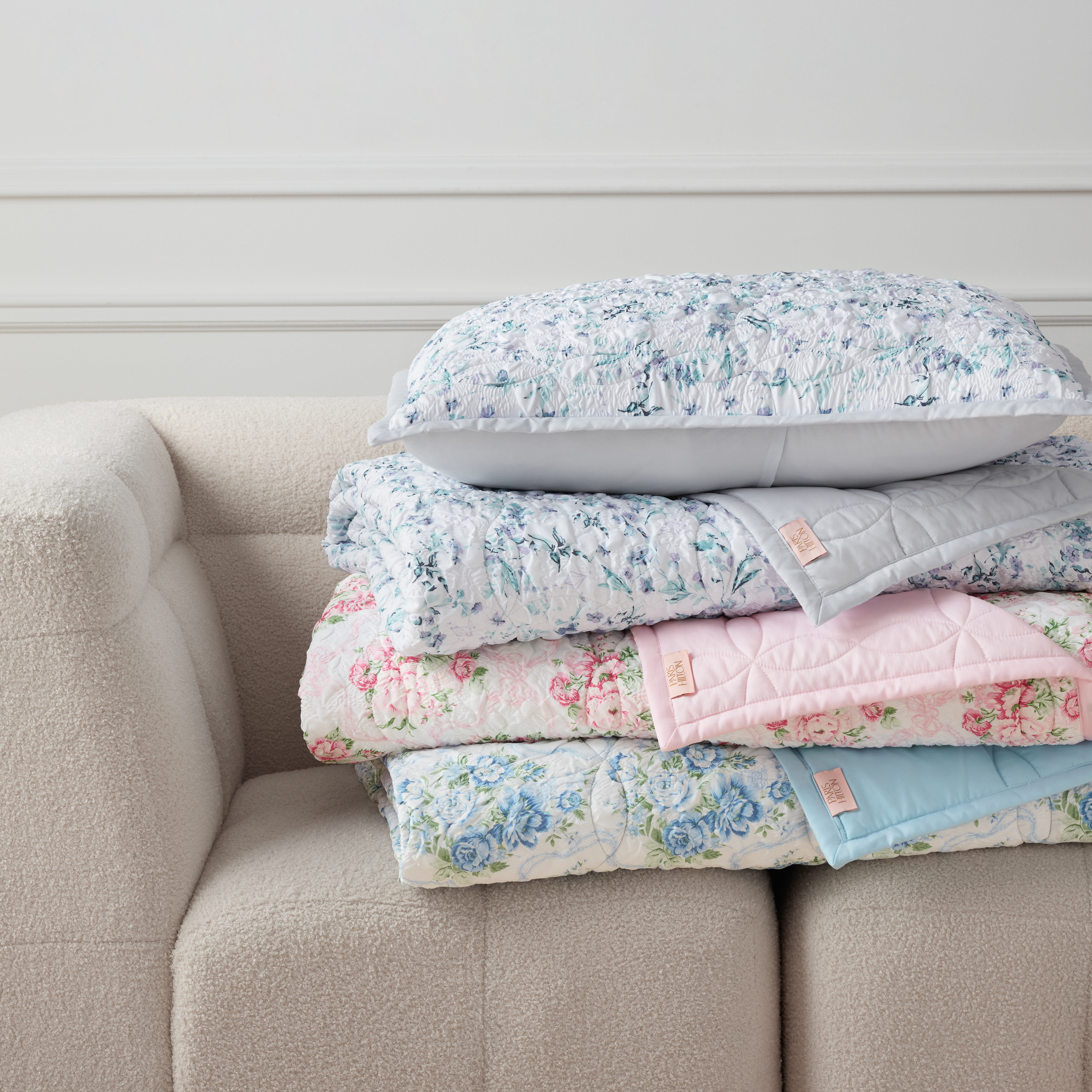 Paris Hilton Camille Lilac Grey Floral Quilt Set, King, Reversible 3-Piece Bedding, Lightweight