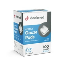 Dealmed 2’’ x 2’’ Sterile Gauze Pads, 12-Ply Individually Wrapped Medical Pads for Wound Care, First Aid Kits, Medical Facilities 100/Box (Pack of 1)