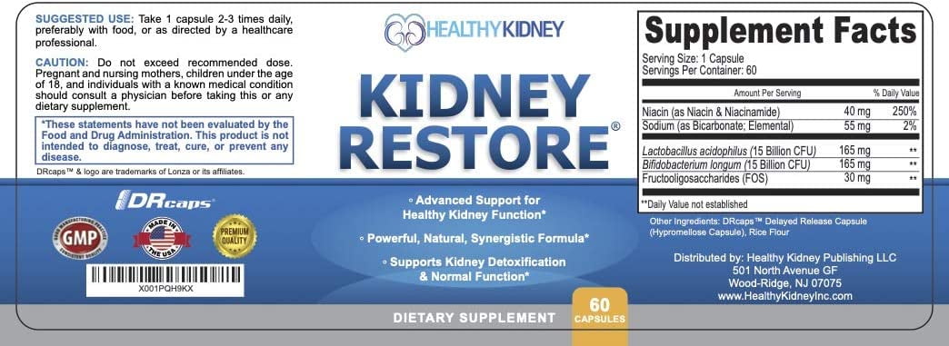 Healthy Kidney Kidney Restore: Kidney Detox Supplement plus Vitamins, for Normal Nutrition, Function & Health, 3 pack
