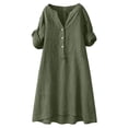 thumbnail image 4 of Duoif Womens Cotton Shirt Dress Summer Casual Short Sleeve Button down Shirt Dresses for Women 2026 Beach Cover up Shirts with Pockets, Blackish Green, L, 4 of 5