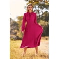 thumbnail image 3 of Vestido PRETTYGARDEN Midi con Lunares Suizos, Escote en V con Lazo, Manga Larga, Rojo Rosado, Talla L, 3 of 8