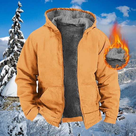 Azrian Clearance Mens Jacket Tops Men's Winter Long Sleeved Cardigan Pockets Warm Plush Hooded Jacket Fleece Sweater Coat
