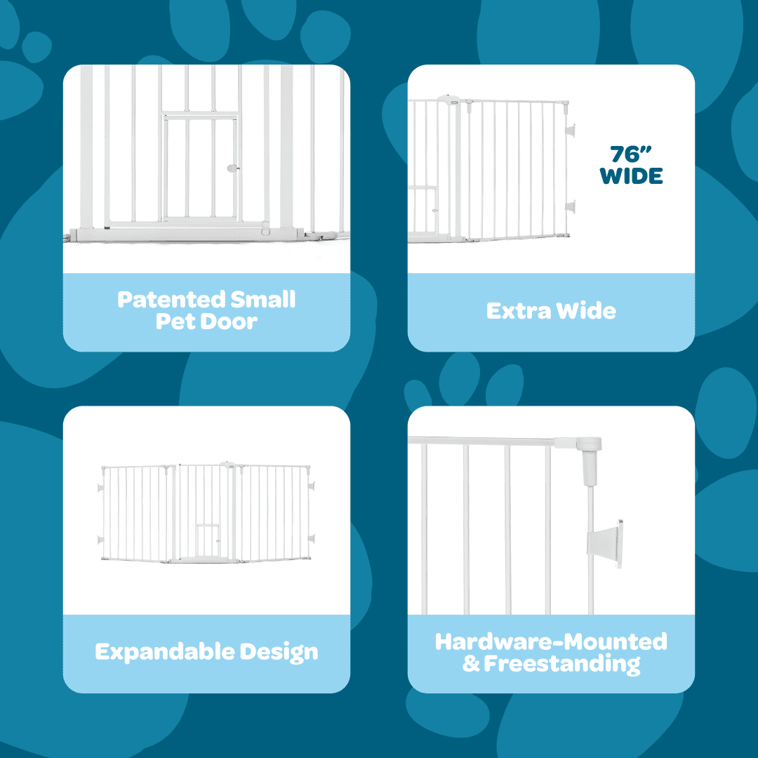 Carlson Wide Flexi Configurable Walk Through Pet Gate, White, 50" to 76" L x 28" H