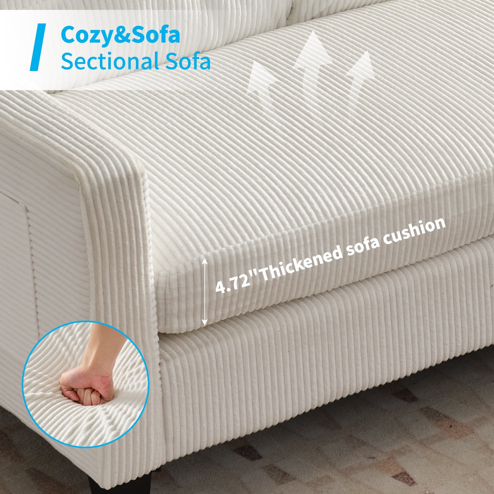 BALUS Sectional Sofa with Storage Ottomans, Small L-Shaped Sofa and Corduroy Couch for Living Room, Beige