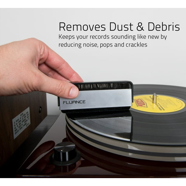 Fluance Kit de nettoyage pour disque vinyle et stylet avec brosse 2 en 1  antistatique en fibre de carbone et velours doux LP et brosse stylet (VB52)  