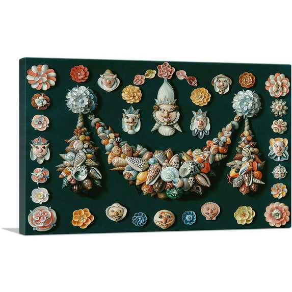 ARTCANVAS Masques Made With Seashells Canvas Art Print by Jan Van Kessel Elder - Size: 40" x 26" (1.50" Deep)