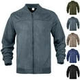 thumbnail image 5 of Lovskoo Mens Suede Bomber Jacket Zipper Front Solid Color with Panel Design Minimalist Stylish Outerwear, 5 of 5