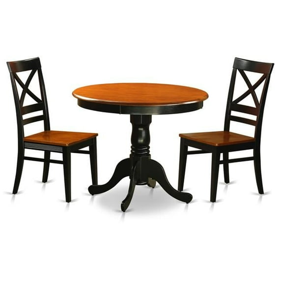 Wood Seat Dining Set with 2 Chairs, Black & Cherry - 3 Piece