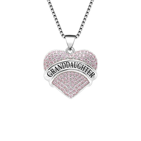Granddaughter Necklace for Women by Ginger Lyne CZ Heart Pendant White Gold Plated